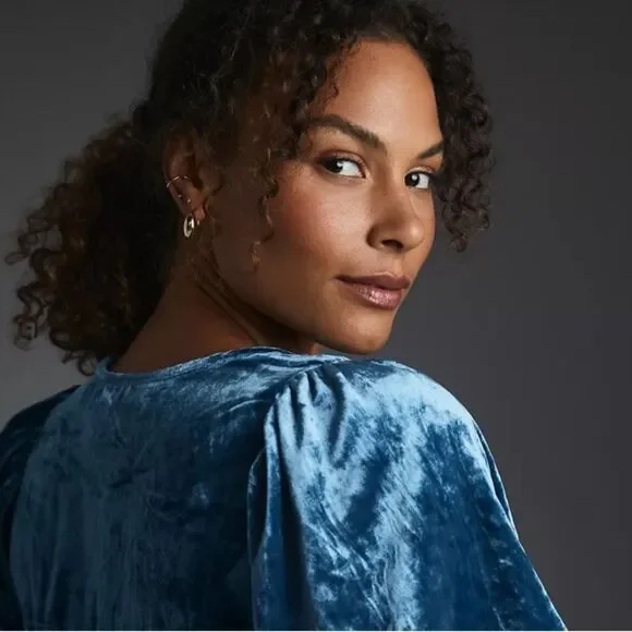 Anthropologie The Somerset Mini Dress: Velvet Edition in Blue Size XXS NWT - Picture 14 of 16